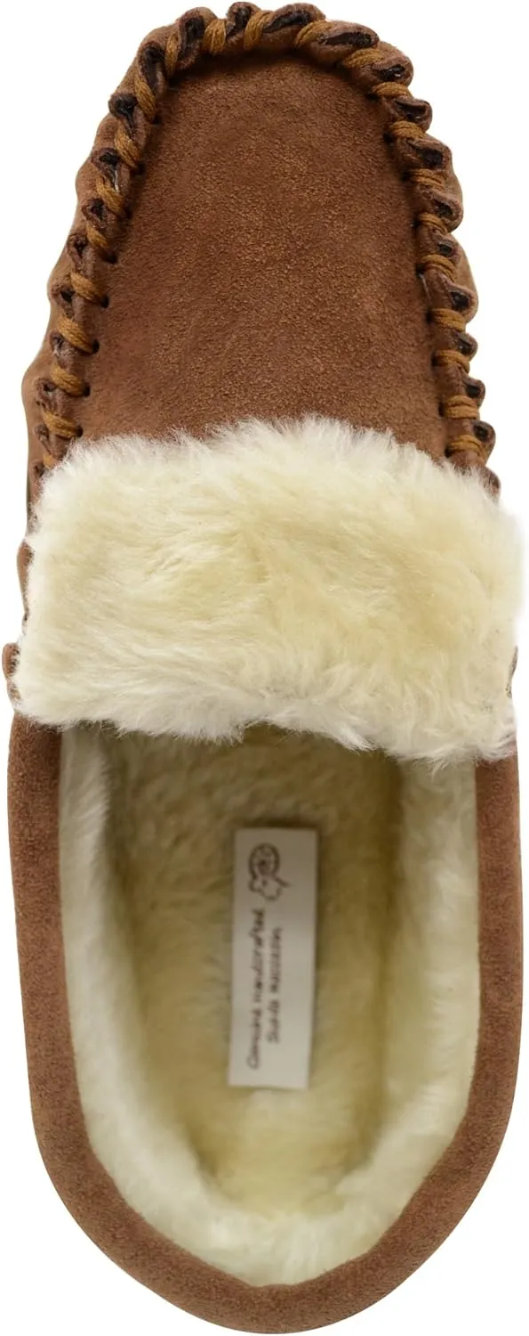 ABSOLUTE FOOTWEAR Ladies/Womens Suede Sheepskin Moccasins/Slippers with Rubber Sole