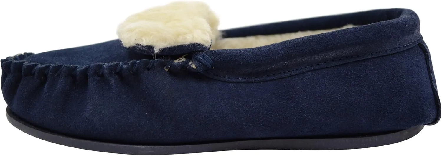 ABSOLUTE FOOTWEAR Ladies/Womens Suede Sheepskin Moccasins/Slippers with Rubber Sole