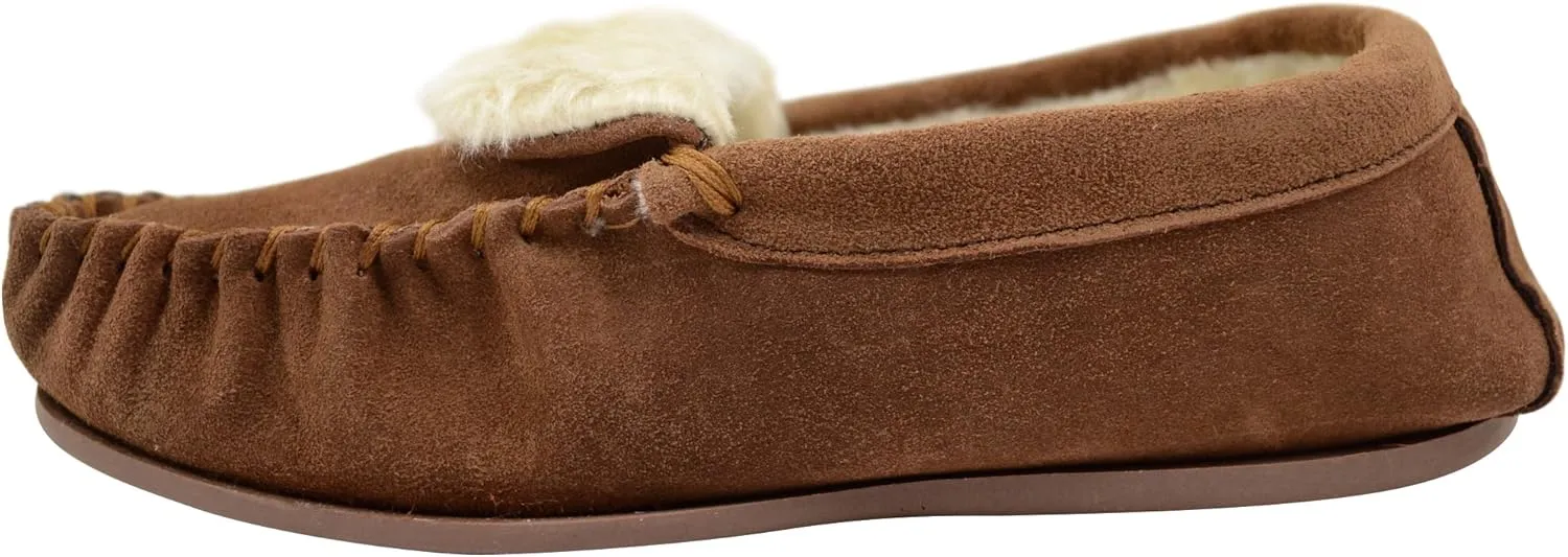 ABSOLUTE FOOTWEAR Ladies/Womens Suede Sheepskin Moccasins/Slippers with Rubber Sole