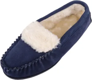 ABSOLUTE FOOTWEAR Ladies/Womens Suede Sheepskin Moccasins/Slippers with Rubber Sole
