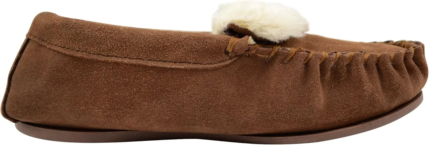 ABSOLUTE FOOTWEAR Ladies/Womens Suede Sheepskin Moccasins/Slippers with Rubber Sole