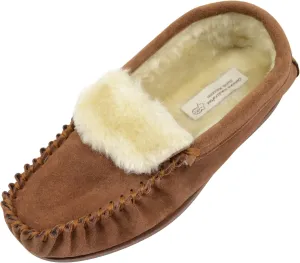 ABSOLUTE FOOTWEAR Ladies/Womens Suede Sheepskin Moccasins/Slippers with Rubber Sole