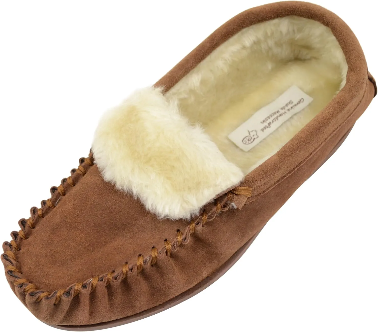 ABSOLUTE FOOTWEAR Ladies/Womens Suede Sheepskin Moccasins/Slippers with Rubber Sole