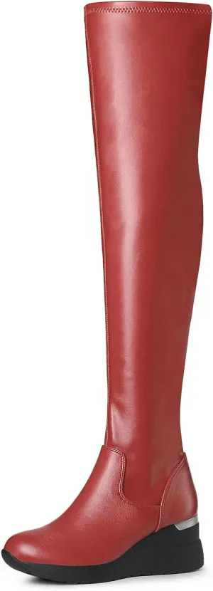 Allegra K Women's Platform Wedge Chunky Heels Over the Knee Thigh High Boots
