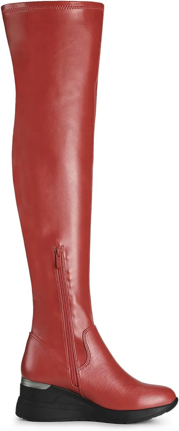Allegra K Women's Platform Wedge Chunky Heels Over the Knee Thigh High Boots