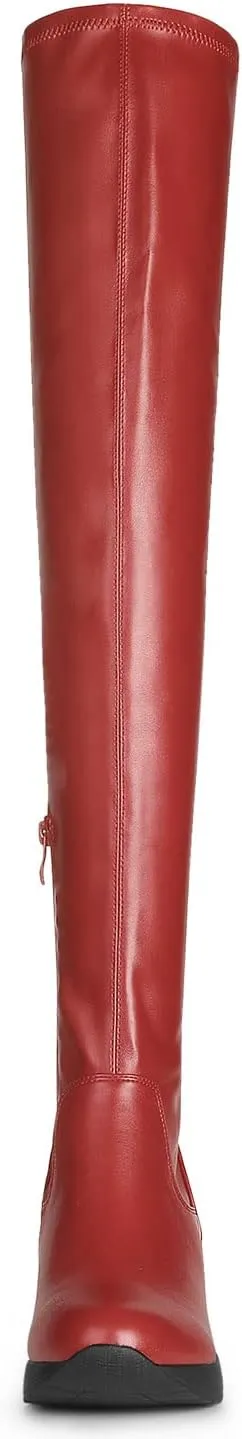 Allegra K Women's Platform Wedge Chunky Heels Over the Knee Thigh High Boots