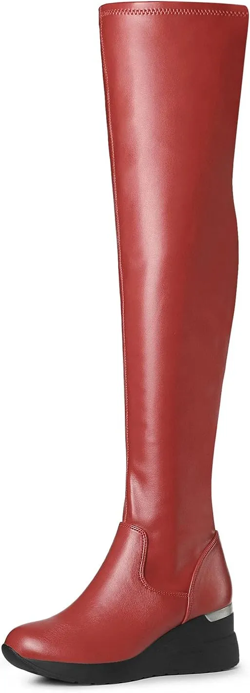 Allegra K Women's Platform Wedge Chunky Heels Over the Knee Thigh High Boots