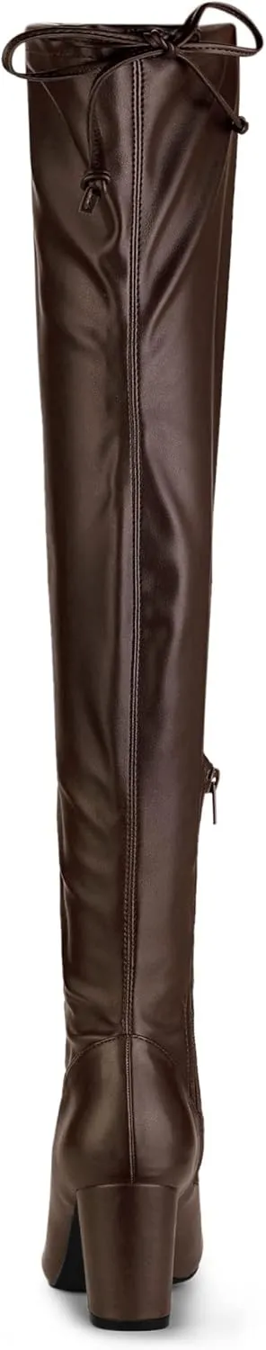 Allegra K Women's Thigh High Block Heels Over Knee High Boots