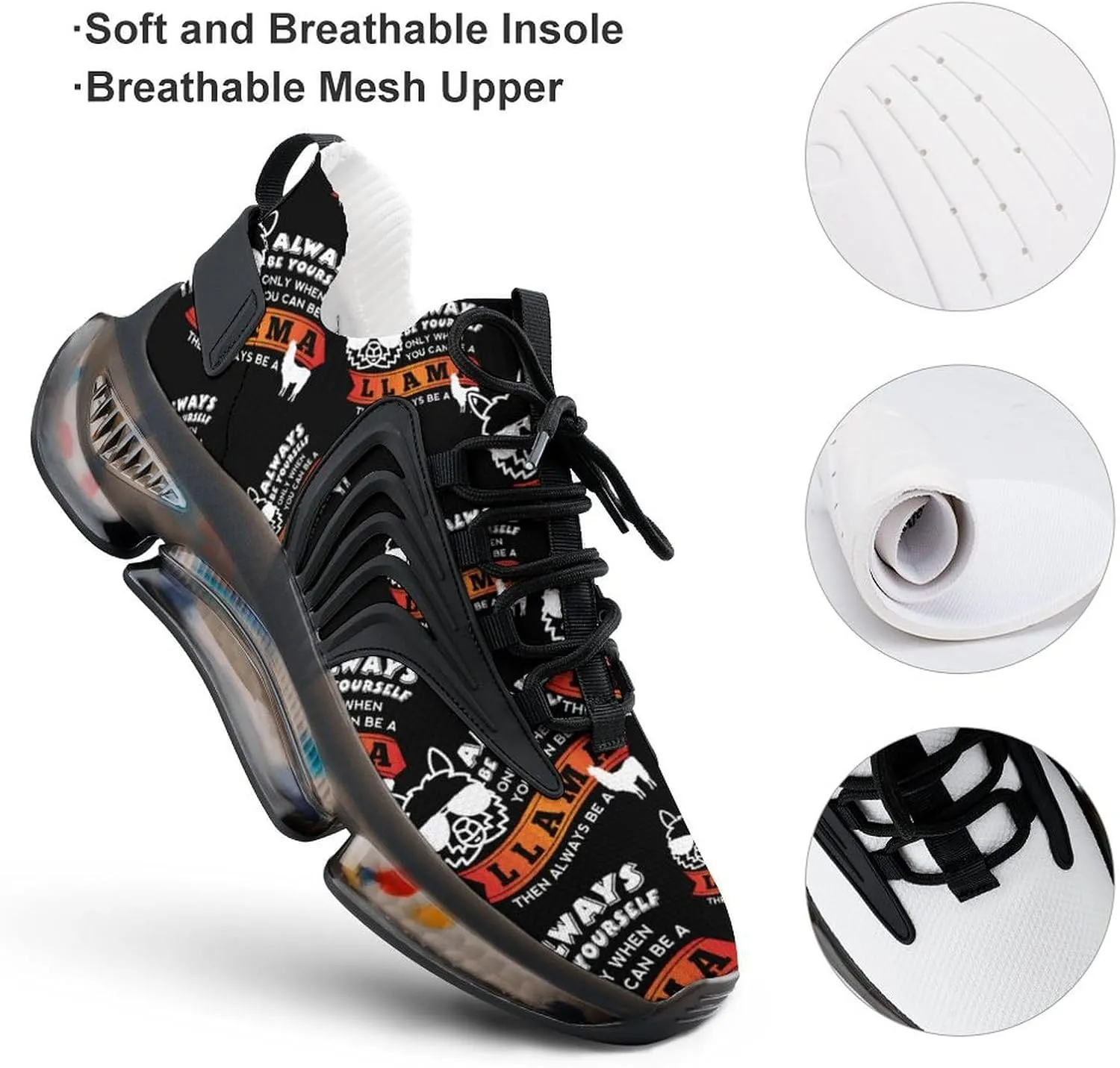 Always Be A Llama Walking Shoes for Men Lightweight Tennis Fashion Elastic Sports Shoes Cushion Basketball Shoes