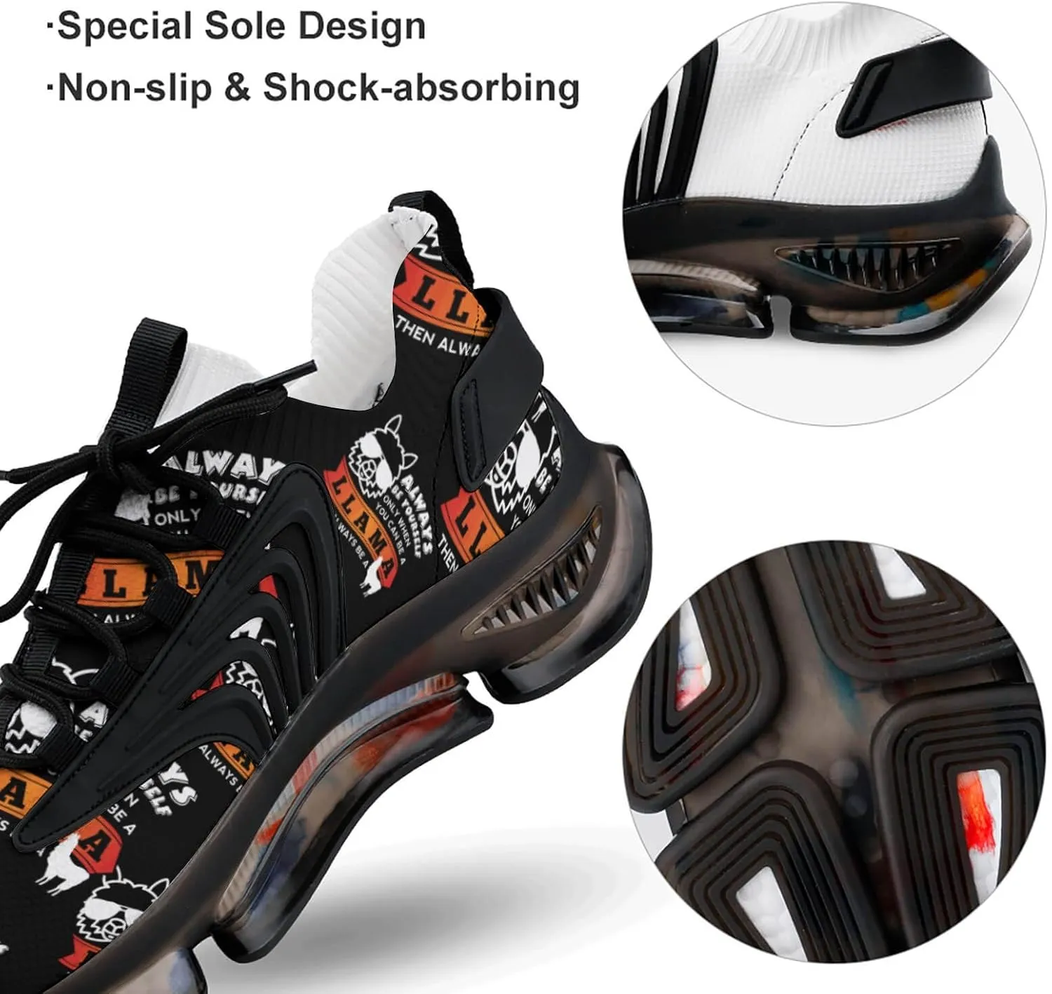 Always Be A Llama Walking Shoes for Men Lightweight Tennis Fashion Elastic Sports Shoes Cushion Basketball Shoes