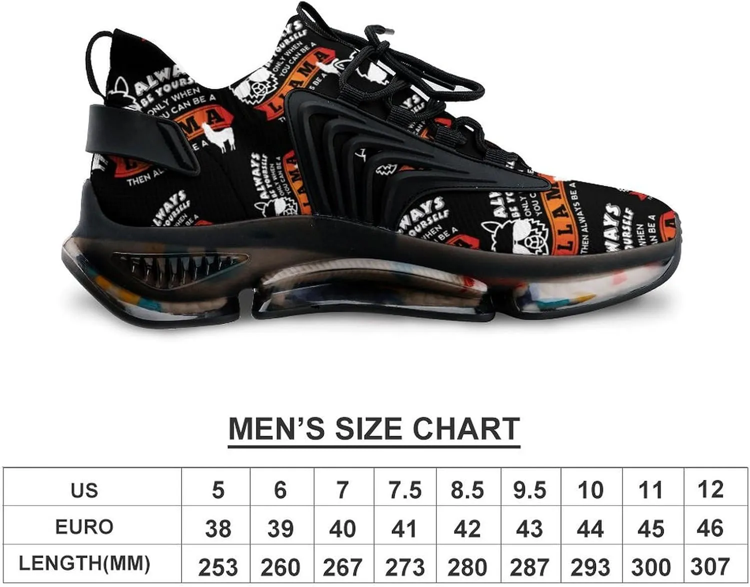 Always Be A Llama Walking Shoes for Men Lightweight Tennis Fashion Elastic Sports Shoes Cushion Basketball Shoes