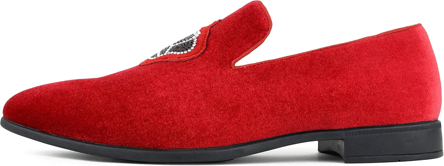 Amali Crown - Velvet Men??s Slip-On Shoes with Jewelry Crown Piece - Smoking Slip On Dress Shoes for Men - Velvet Formal Loafers for Men - The Original Smoking Men Tuxedo Dress Shoe