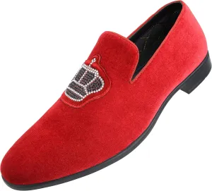 Amali Crown - Velvet Men??s Slip-On Shoes with Jewelry Crown Piece - Smoking Slip On Dress Shoes for Men - Velvet Formal Loafers for Men - The Original Smoking Men Tuxedo Dress Shoe