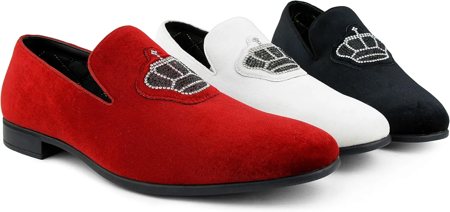 Amali Crown - Velvet Men??s Slip-On Shoes with Jewelry Crown Piece - Smoking Slip On Dress Shoes for Men - Velvet Formal Loafers for Men - The Original Smoking Men Tuxedo Dress Shoe