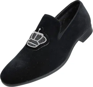 Amali Crown - Velvet Men??s Slip-On Shoes with Jewelry Crown Piece - Smoking Slip On Dress Shoes for Men - Velvet Formal Loafers for Men - The Original Smoking Men Tuxedo Dress Shoe