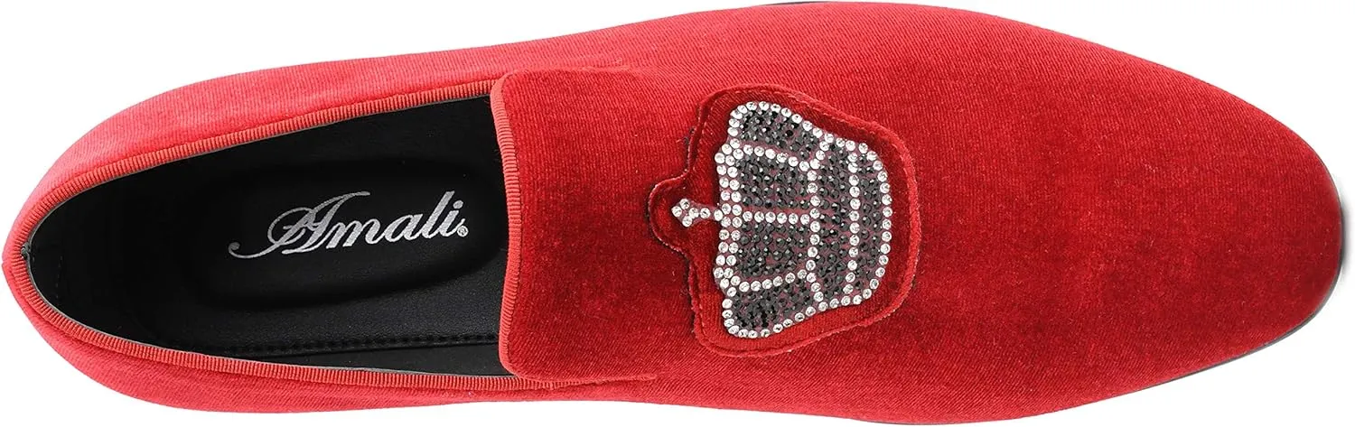 Amali Crown - Velvet Men??s Slip-On Shoes with Jewelry Crown Piece - Smoking Slip On Dress Shoes for Men - Velvet Formal Loafers for Men - The Original Smoking Men Tuxedo Dress Shoe