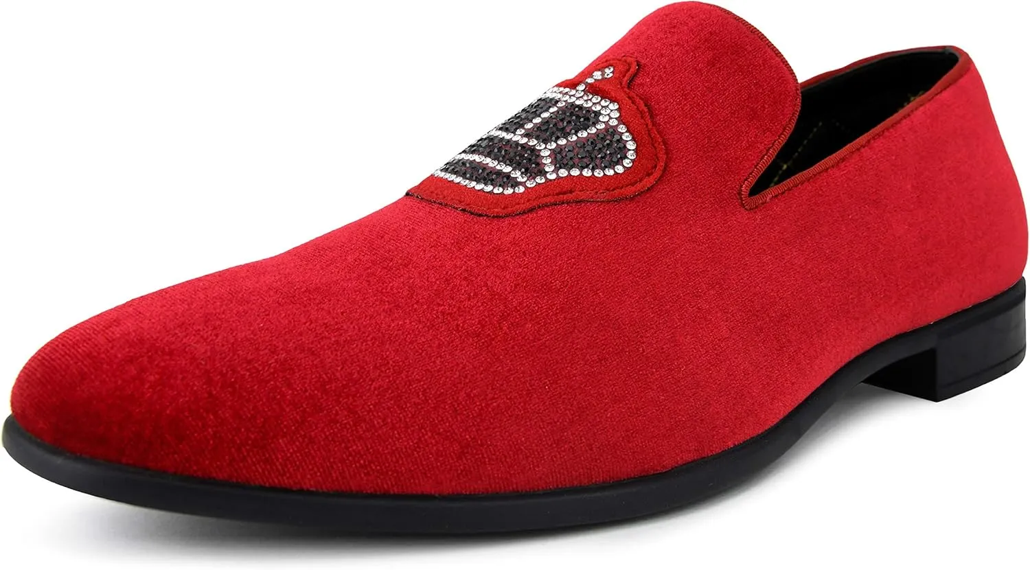 Amali Crown - Velvet Men??s Slip-On Shoes with Jewelry Crown Piece - Smoking Slip On Dress Shoes for Men - Velvet Formal Loafers for Men - The Original Smoking Men Tuxedo Dress Shoe