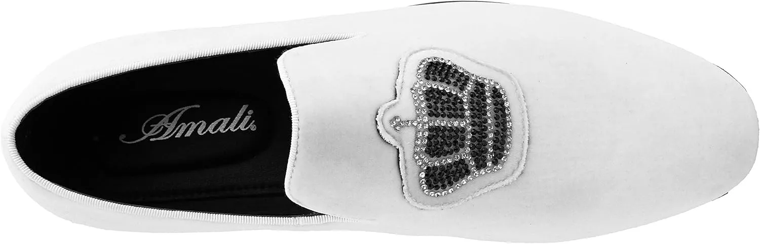 Amali Crown - Velvet Men??s Slip-On Shoes with Jewelry Crown Piece - Smoking Slip On Dress Shoes for Men - Velvet Formal Loafers for Men - The Original Smoking Men Tuxedo Dress Shoe