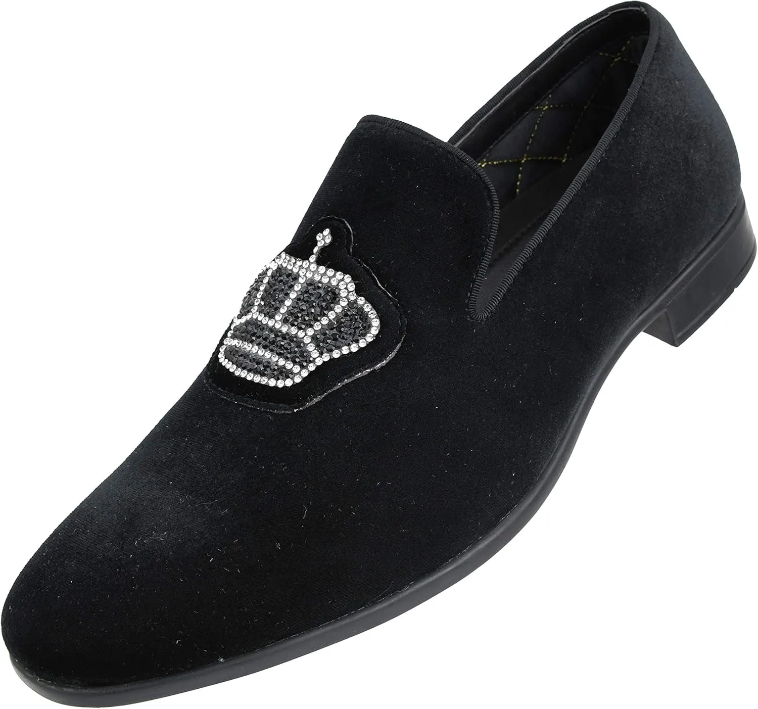 Amali Crown - Velvet Men??s Slip-On Shoes with Jewelry Crown Piece - Smoking Slip On Dress Shoes for Men - Velvet Formal Loafers for Men - The Original Smoking Men Tuxedo Dress Shoe