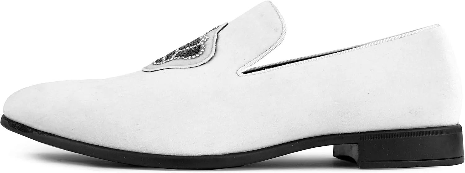 Amali Crown - Velvet Men??s Slip-On Shoes with Jewelry Crown Piece - Smoking Slip On Dress Shoes for Men - Velvet Formal Loafers for Men - The Original Smoking Men Tuxedo Dress Shoe