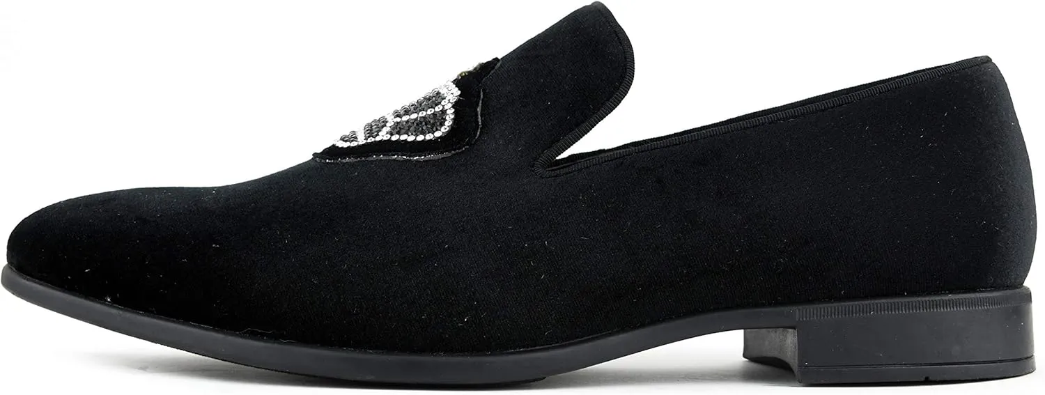 Amali Crown - Velvet Men??s Slip-On Shoes with Jewelry Crown Piece - Smoking Slip On Dress Shoes for Men - Velvet Formal Loafers for Men - The Original Smoking Men Tuxedo Dress Shoe