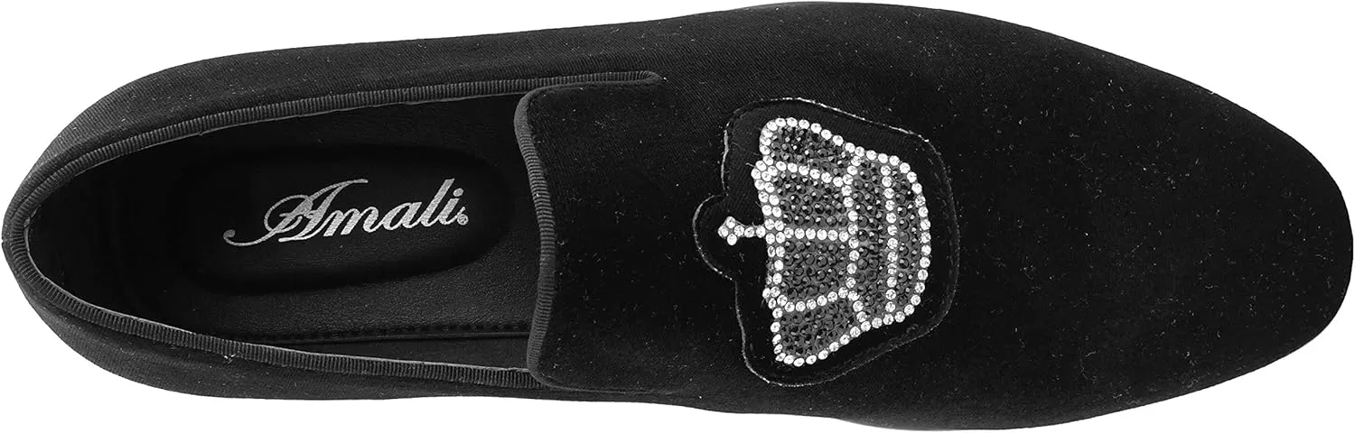 Amali Crown - Velvet Men??s Slip-On Shoes with Jewelry Crown Piece - Smoking Slip On Dress Shoes for Men - Velvet Formal Loafers for Men - The Original Smoking Men Tuxedo Dress Shoe