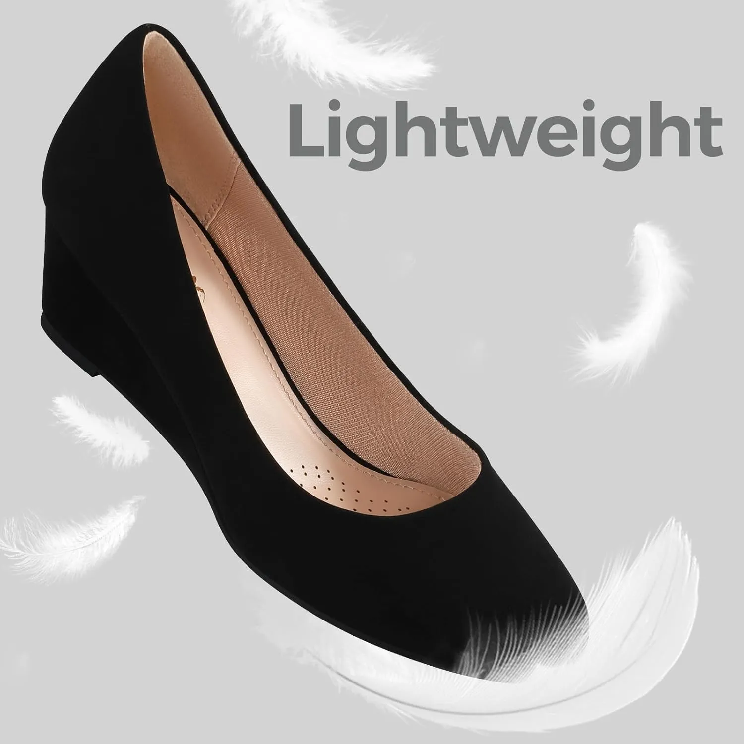 Ankis Black Nude Silver Gold Wedges for Women, Low Heel Women's Wedge Comfortable Closed Toe Women Pumps Dress Shoes -2Inch