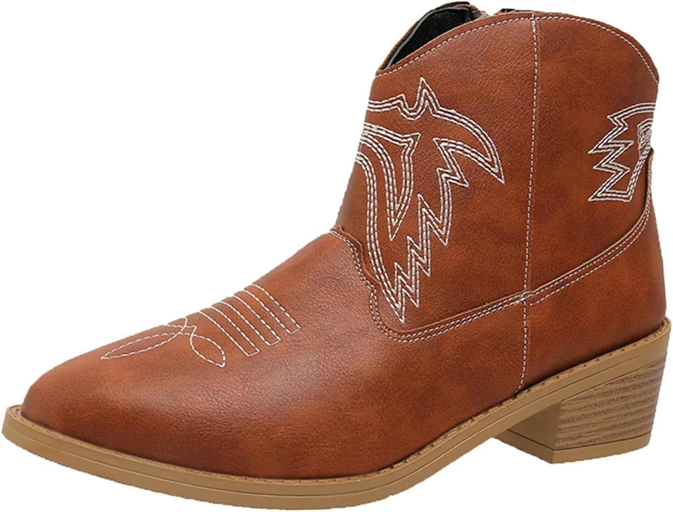 Ankle Booties for Women Low Heel Women Cowboy Boots Ethnic Embroidered Pointed Toe Side Zipper Thick Heel Short Boots