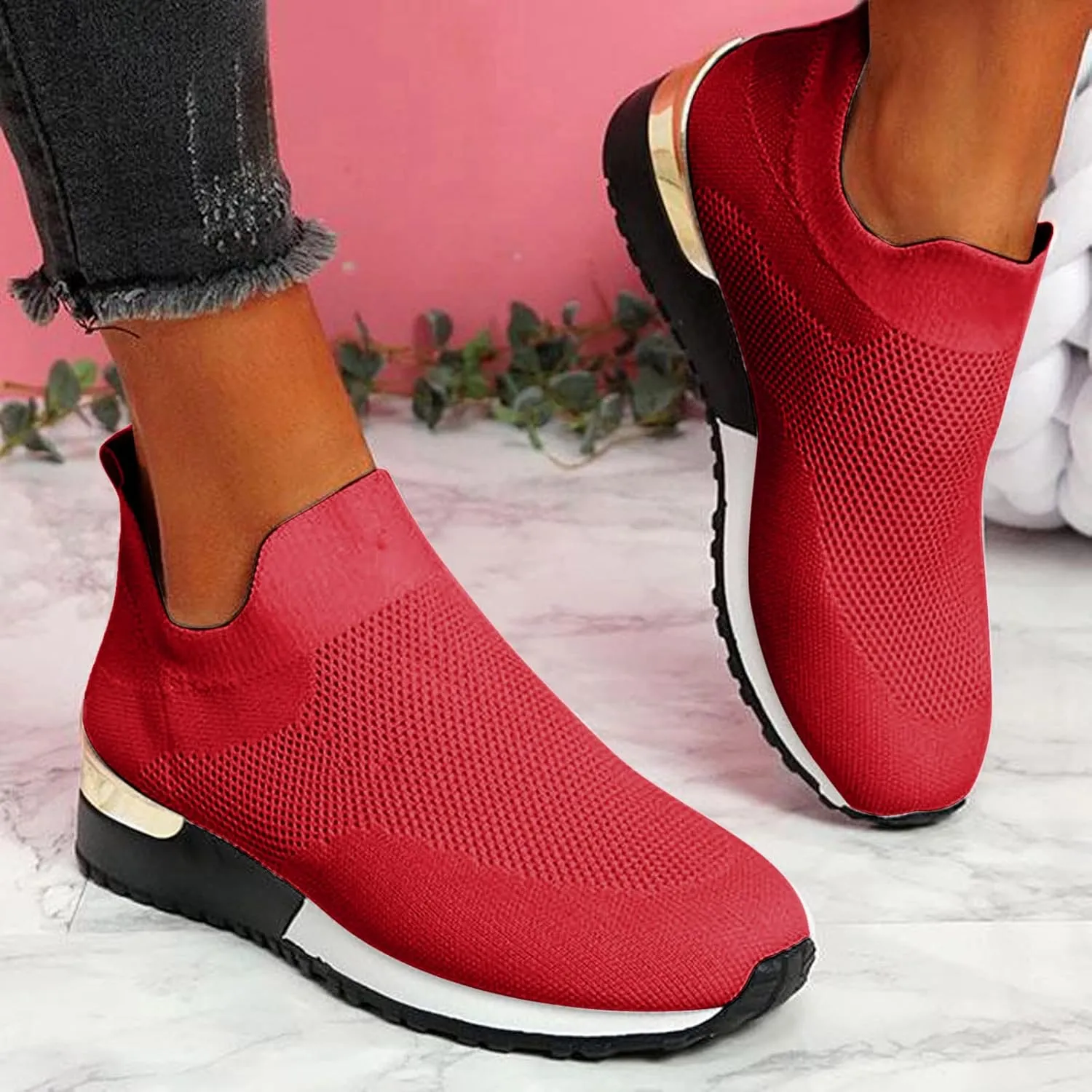 Ankle Boots for Women, Bomens Boots, Black Boots for Women, Casual Mesh Breathable Soft Sole Running Fitness Sneakers