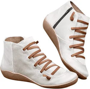 Ankle Boots for Women Low Heel New Arch Support Boots Side Zipper Vintage Leather Damping Shoes Platform Heel Boots