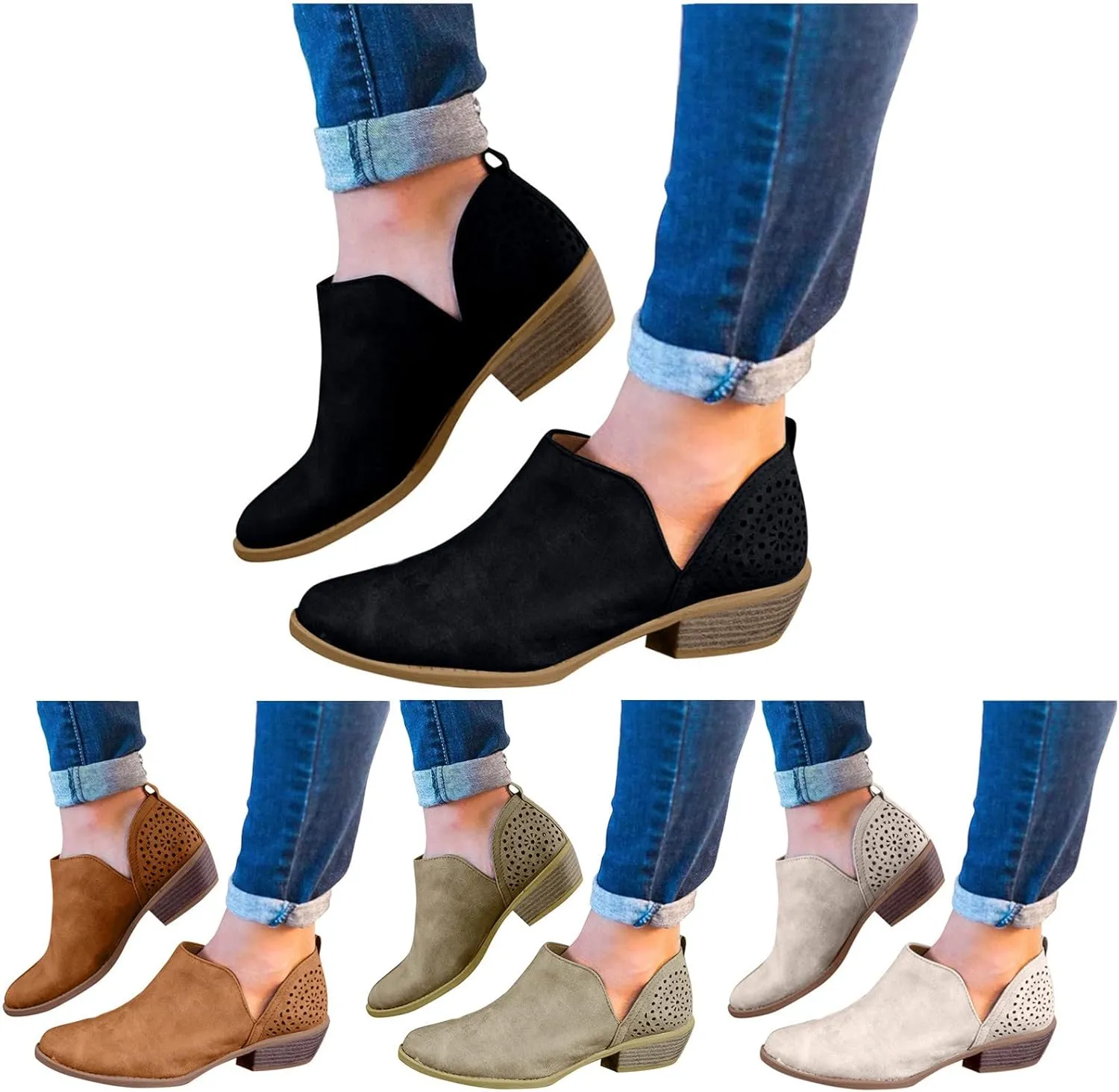Ankle Boots for Women Low Heel Platform Ankle Boots Western Cowboy Boots Pointed Toe Fashion Retro Classic Ankle Booties
