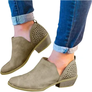 Ankle Boots for Women Low Heel Platform Ankle Boots Western Cowboy Boots Pointed Toe Fashion Retro Classic Ankle Booties