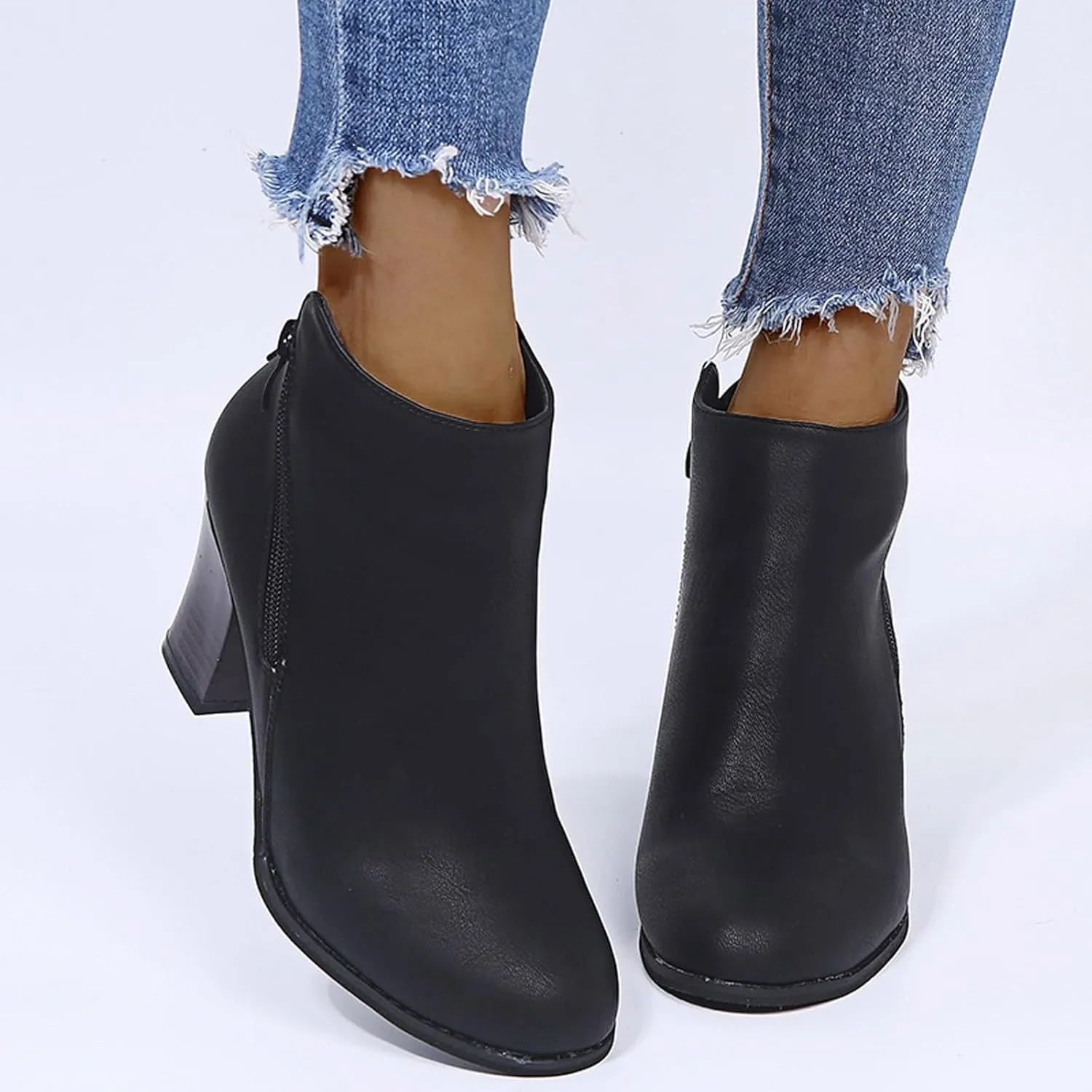 Ankle Boots for Women Low Heel Womens Work Boots Fashion Casual Pointed Toe Diagonal Side Zipper High Heeled Shoes
