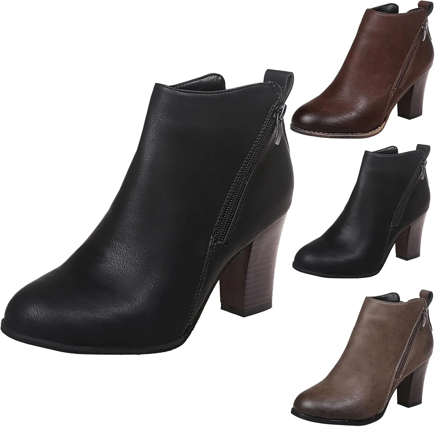 Ankle Boots for Women Low Heel Womens Work Boots Fashion Casual Pointed Toe Diagonal Side Zipper High Heeled Shoes