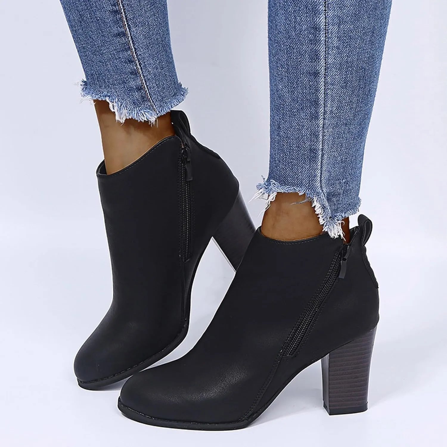 Ankle Boots for Women Low Heel Womens Work Boots Fashion Casual Pointed Toe Diagonal Side Zipper High Heeled Shoes