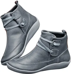 Ankle Boots for Women New Arch Support Boots Side Zipper Vintage Leather Damping Shoes Flat Heel Booties