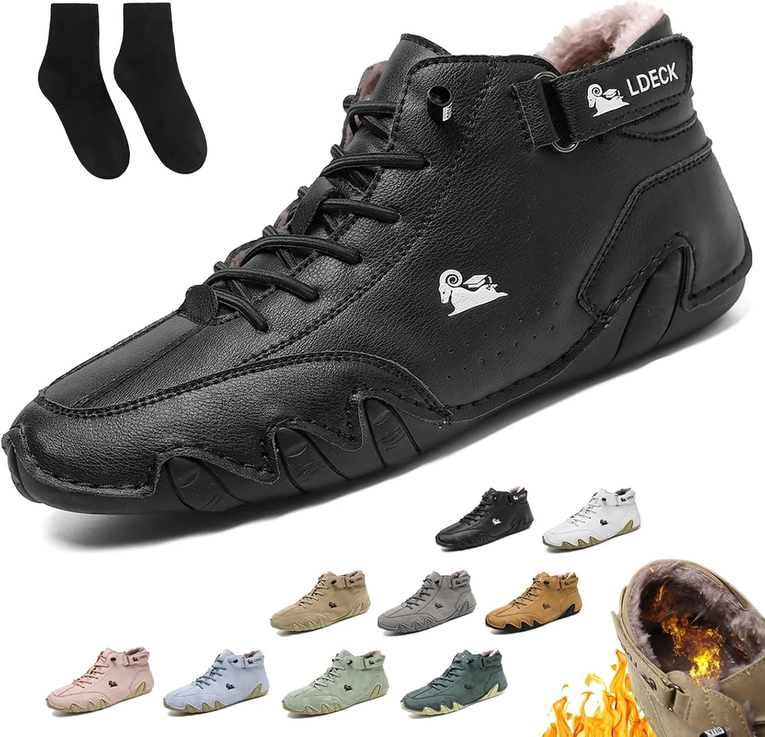 Anthoern Shoes, Anthoern Winter Men's Waterproof Fashion Orthopedic Shoes Breathable Non-Slip Lightweight Beck Shoes Warm Lined Winter Hiking Walking Snow Boots(Black,US 9)