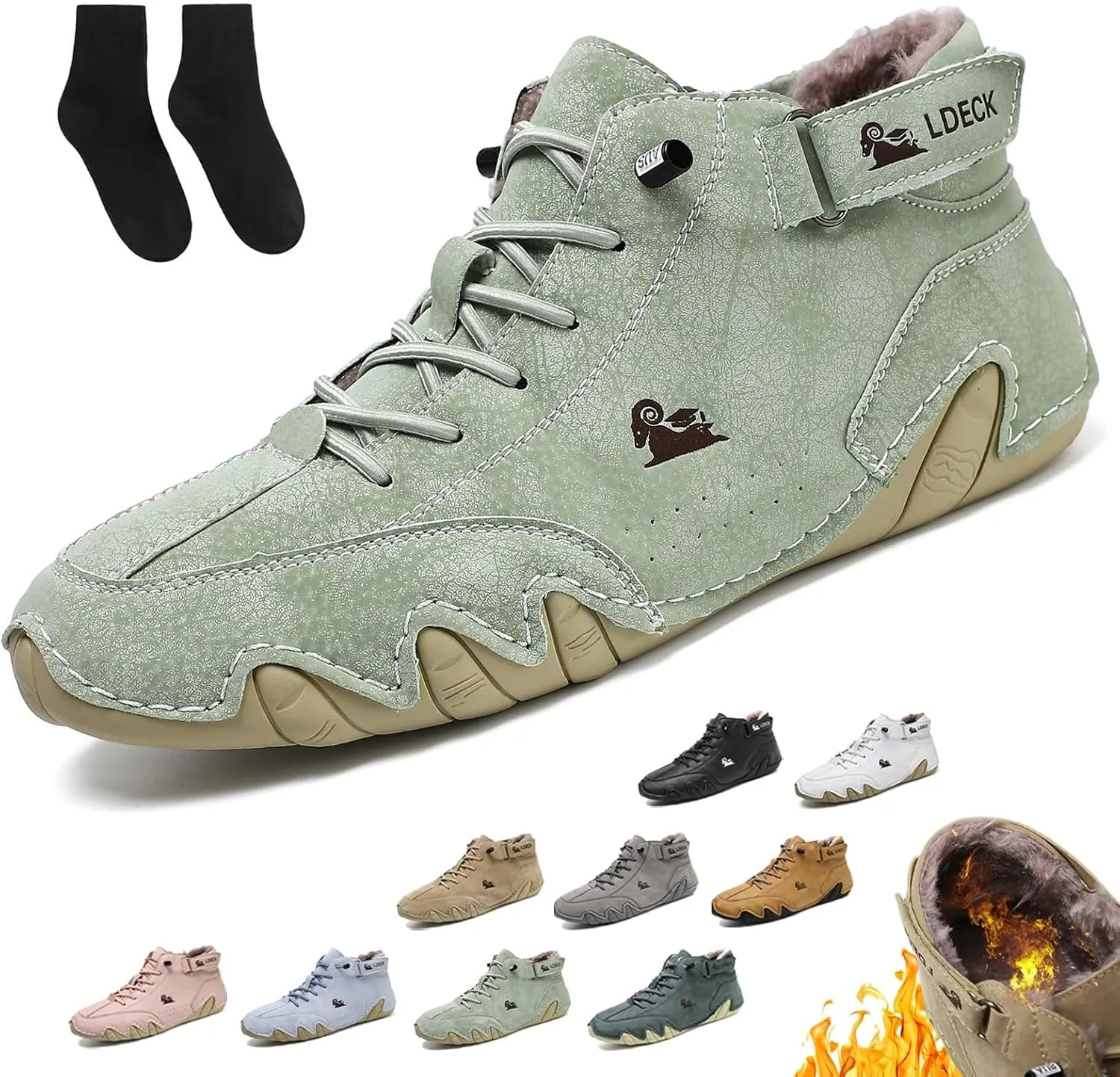 Anthoern Shoes, Anthoern Winter Men's Waterproof Fashion Orthopedic Shoes Breathable Non-Slip Lightweight Beck Shoes Warm Lined Winter Hiking Walking Snow Boots(Light Green,US 5.5)