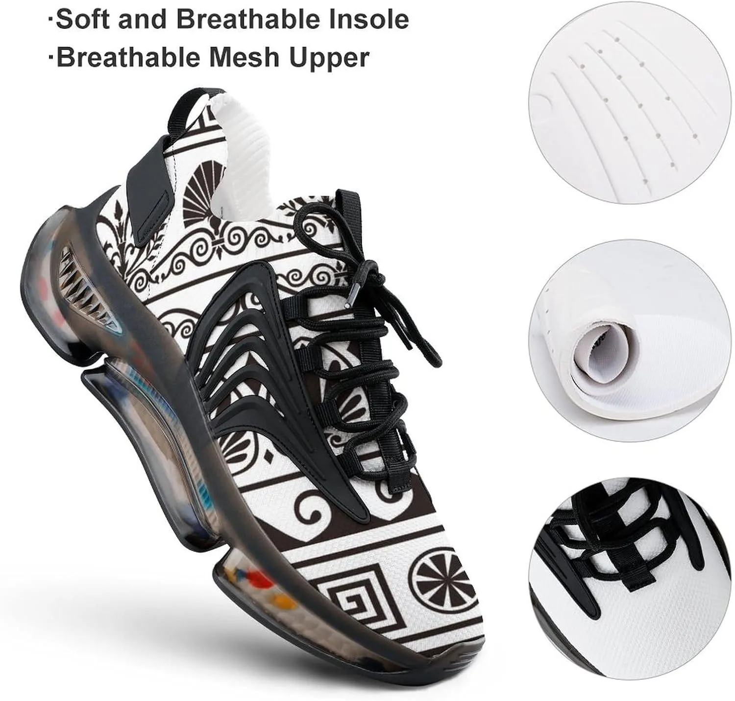 Antique Greek Borders Walking Shoes for Men Lightweight Tennis Fashion Elastic Sports Shoes Cushion Basketball Shoes