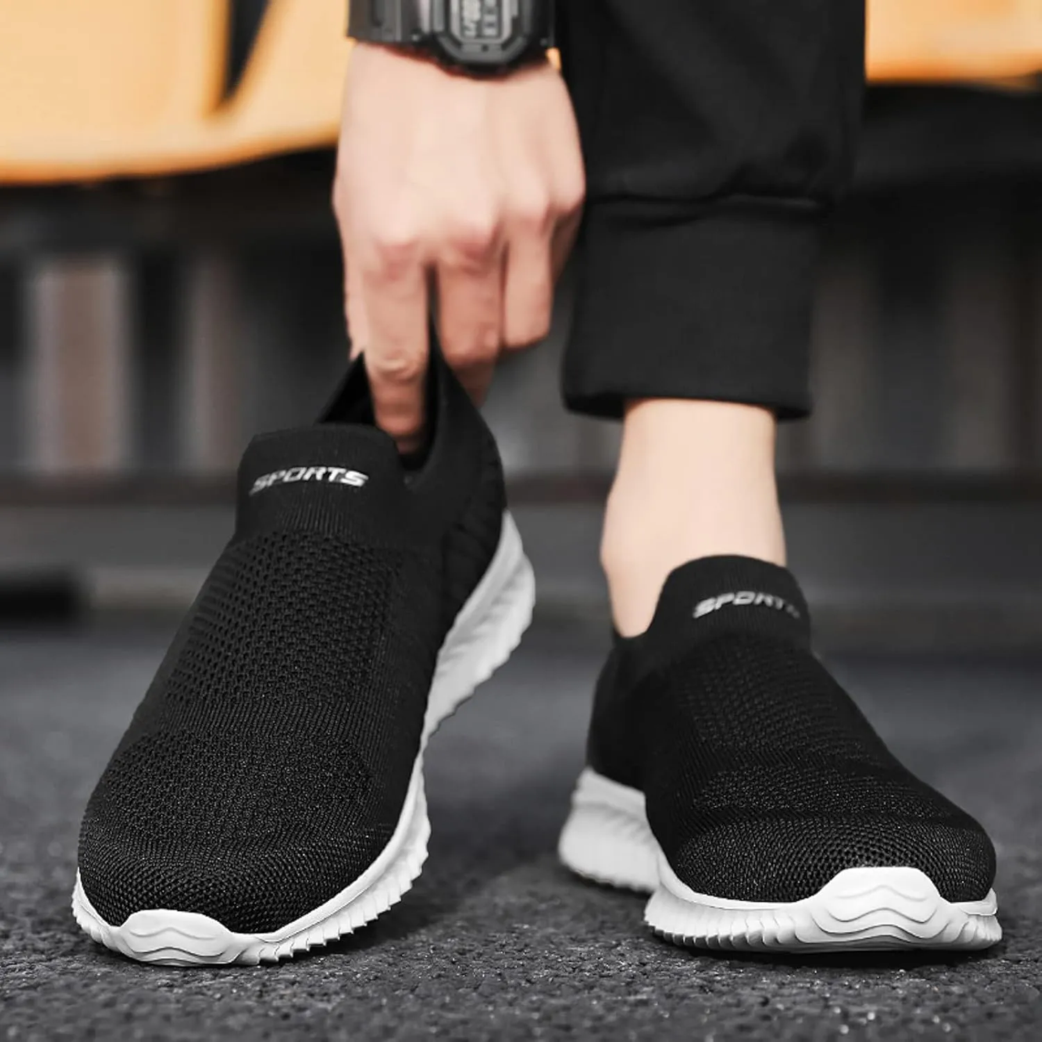 Arch Support Sports Shoes for Men Lightweight Breathable Slip On Running Shoe Outdoor Non Slip Jogging Sneakers