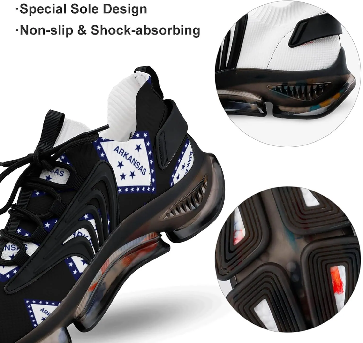 Arkansas State Flag Walking Shoes for Men Lightweight Tennis Fashion Elastic Sports Shoes Cushion Basketball Shoes