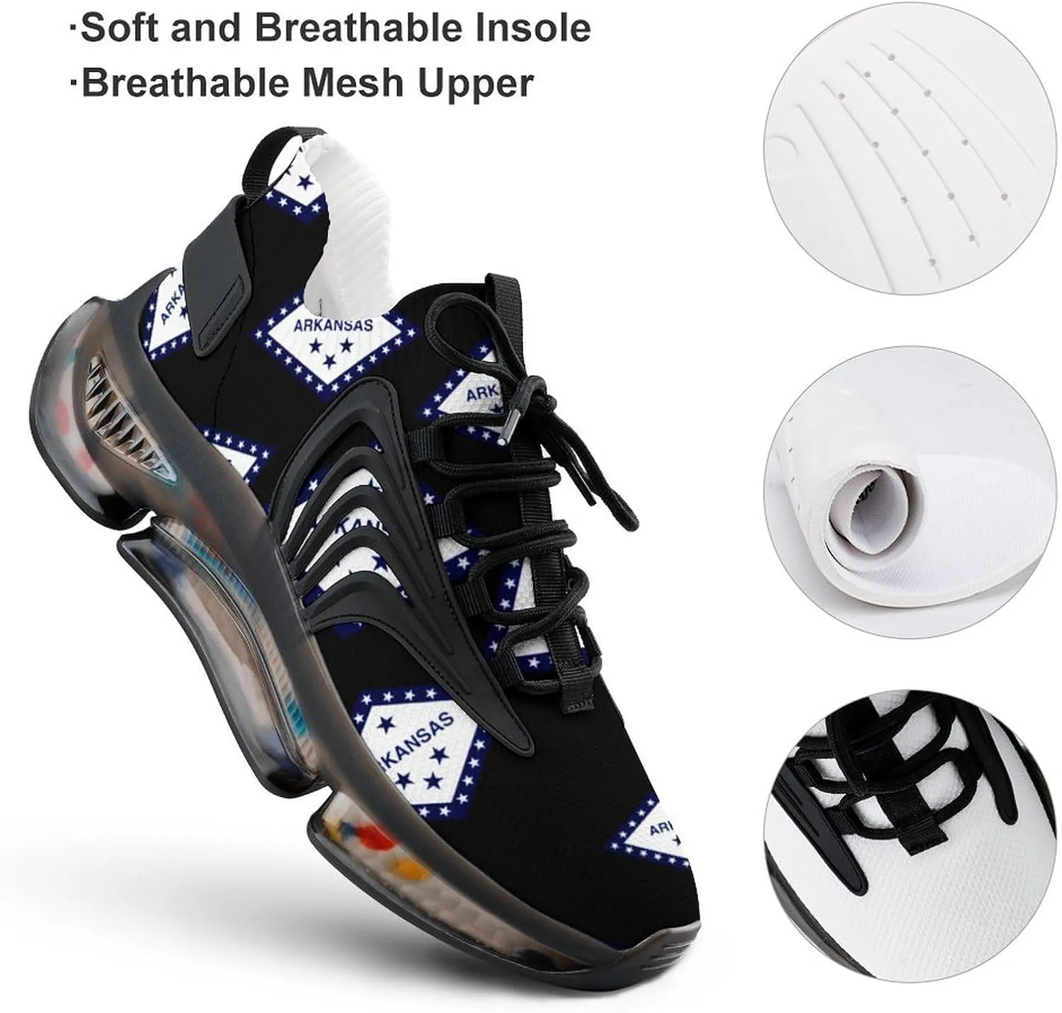 Arkansas State Flag Walking Shoes for Men Lightweight Tennis Fashion Elastic Sports Shoes Cushion Basketball Shoes