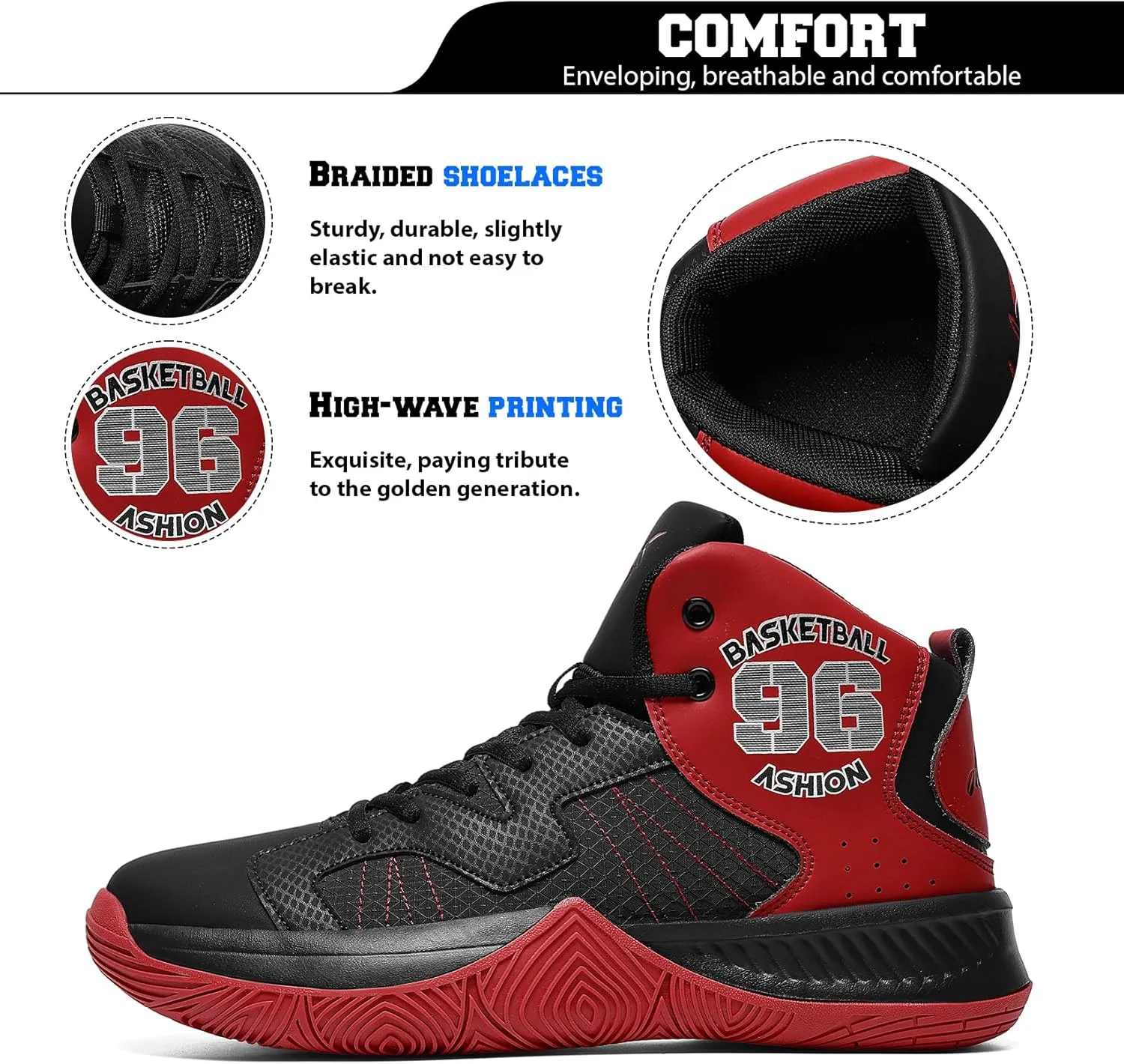 ASHION Kids Basketball Shoes Boys Girls Sneakers Mid-Top Lace Up Cushion Anti Slip Athletic Outdoor Sport Shoes for Unisex-Child