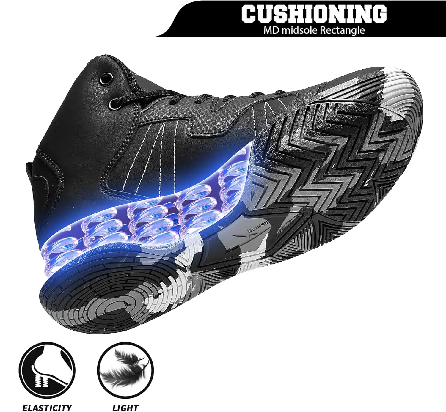 ASHION Kids Basketball Shoes Boys Girls Sneakers Mid-Top Lace Up Cushion Anti Slip Athletic Outdoor Sport Shoes for Unisex-Child