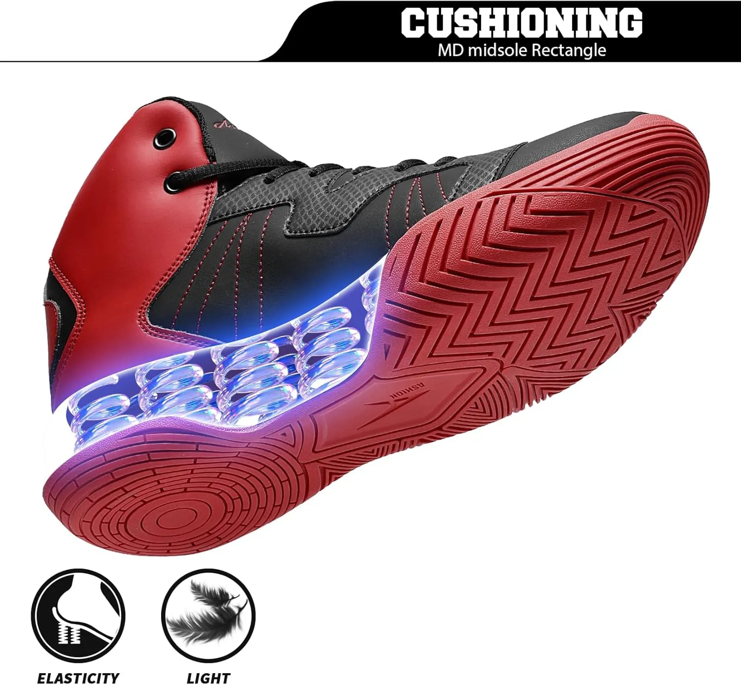 ASHION Kids Basketball Shoes Boys Girls Sneakers Mid-Top Lace Up Cushion Anti Slip Athletic Outdoor Sport Shoes for Unisex-Child