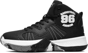 ASHION Kids Basketball Shoes Boys Girls Sneakers Mid-Top Lace Up Cushion Anti Slip Athletic Outdoor Sport Shoes for Unisex-Child