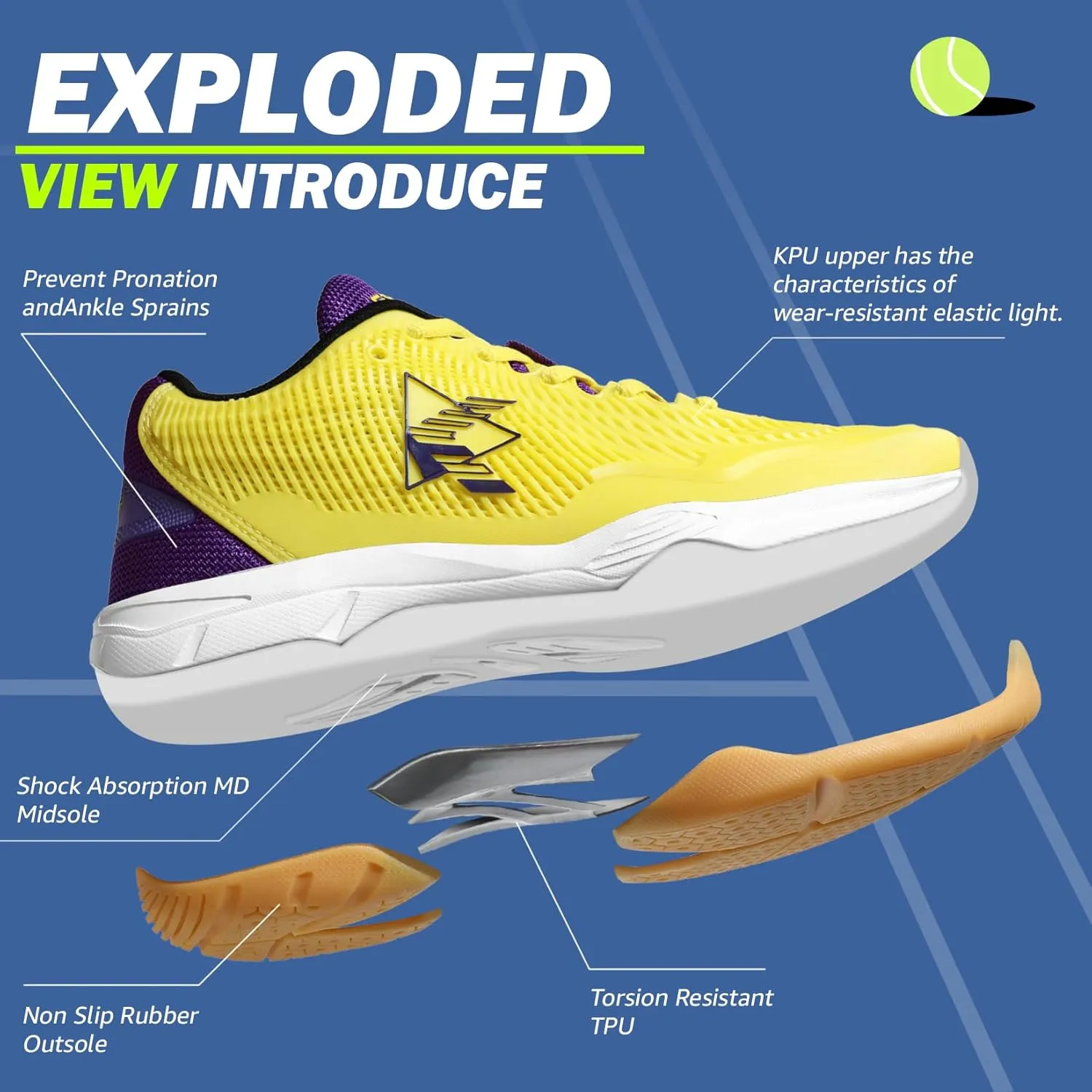 ASHION Pickleball Shoes for Men Tennis Shoes Sneakers for All Court Racquetball Athletic Shoes for Racquet Sport | Arch Support