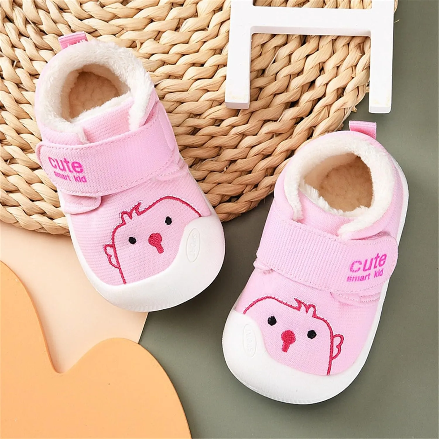 Baby Infant Pink Cute Sneakers Fall Winter Warm Squeaky Sport Shoes First Walking Non Slip Padded Cotton Sneakers