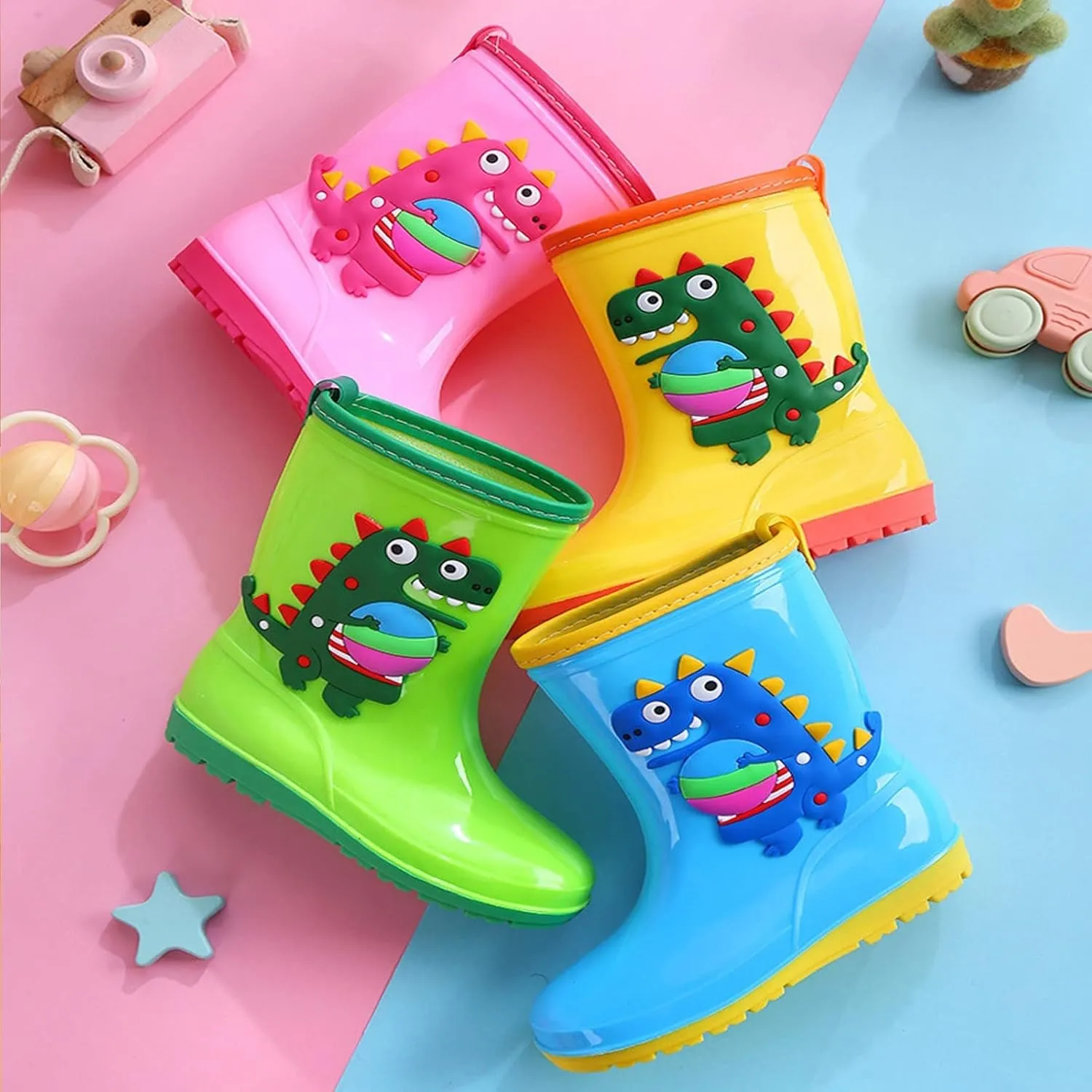 Baby Waterproof Rain Boots, Toddler Kids Boys Girls Cartoon Rubber Soft Sole Rain Shoes Waterproof Rain Boots