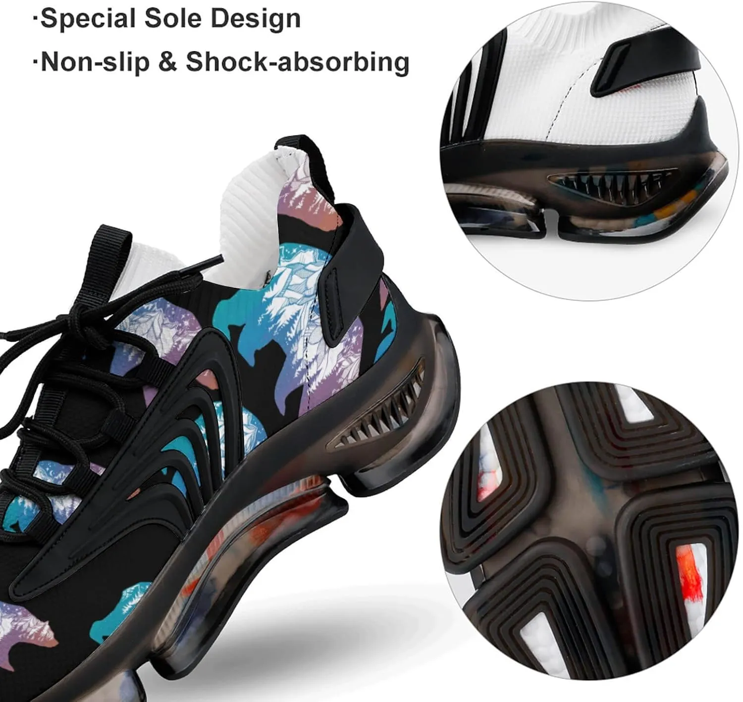 Bear with Mountains Landscape Walking Shoes for Men Lightweight Tennis Fashion Elastic Sports Shoes Cushion Basketball Shoes